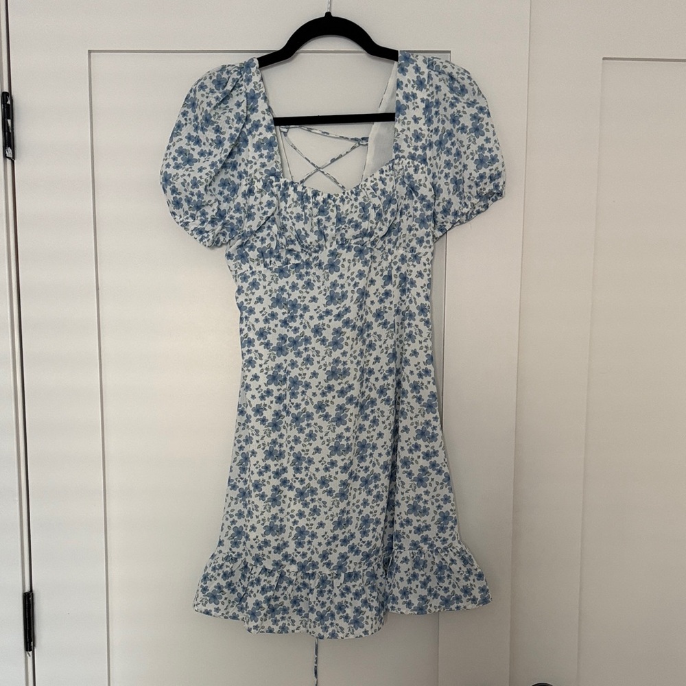 Floral Blue Puff Sleeve Dress